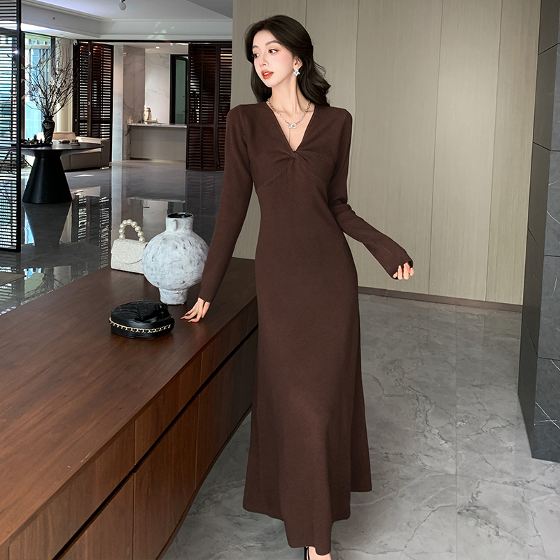 Temperament long dress knitted sweater for women