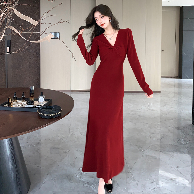 Temperament long dress knitted sweater for women