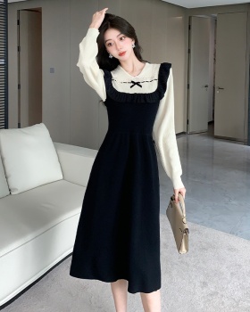 Pseudo-two sweater France style dress for women