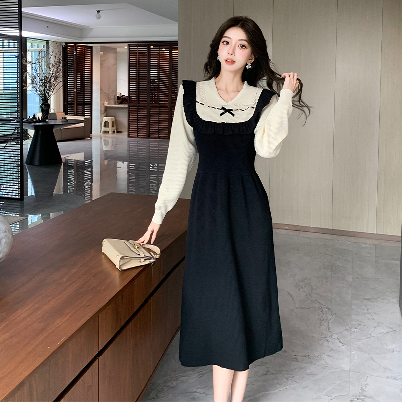 Pseudo-two sweater France style dress for women