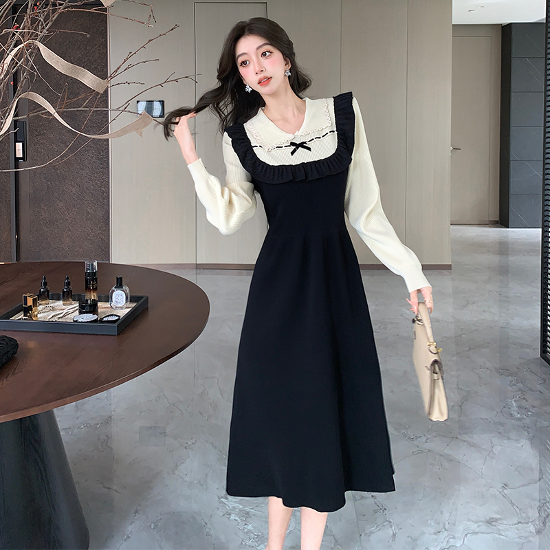 Pseudo-two sweater France style dress for women