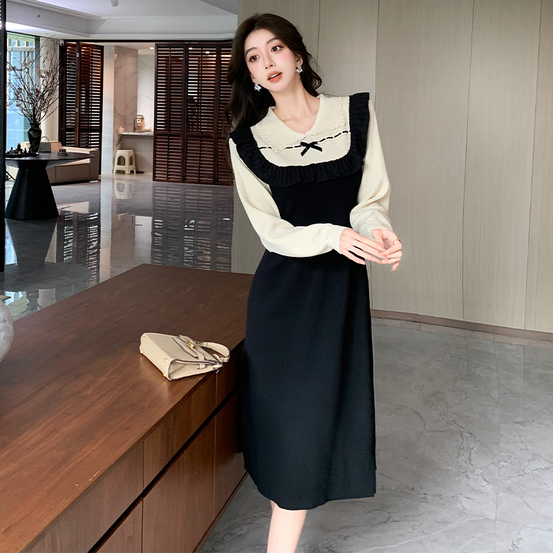 Pseudo-two sweater France style dress for women