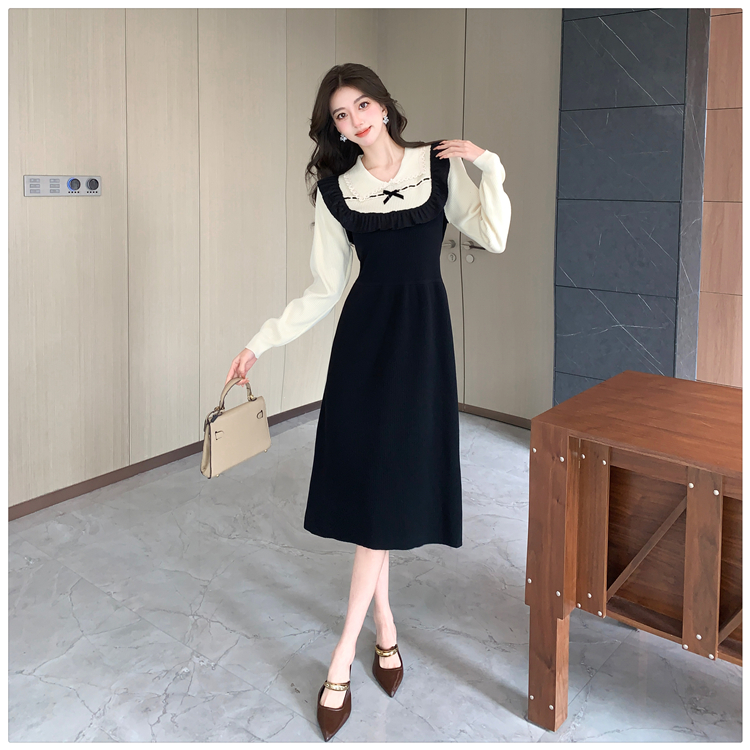 Pseudo-two sweater France style dress for women