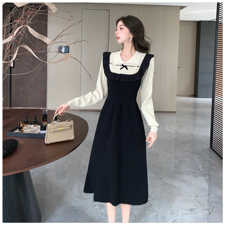 Pseudo-two sweater France style dress for women