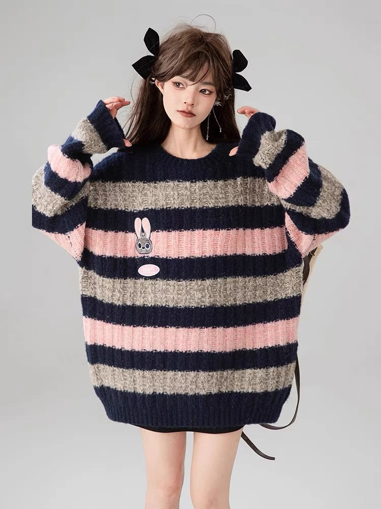 Stripe long tops autumn and winter sweater for women