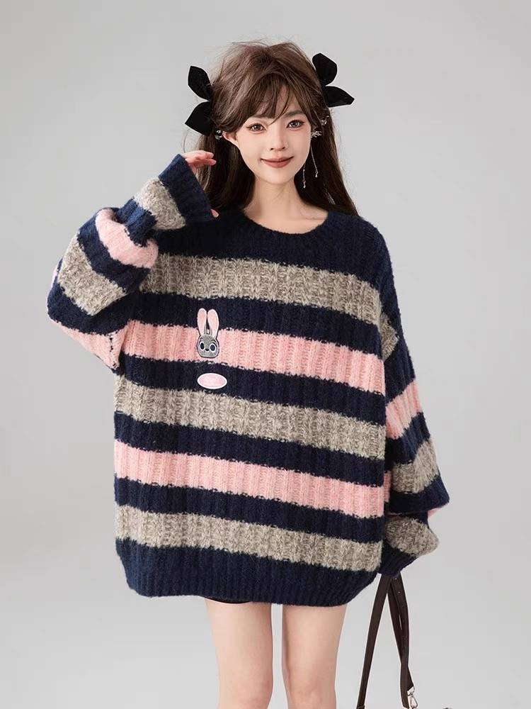 Stripe long tops autumn and winter sweater for women