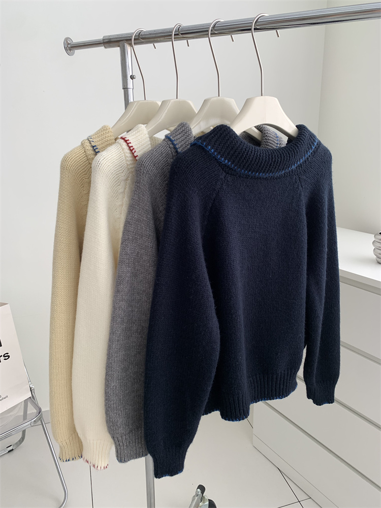 Autumn and winter lapel horn buckle all-match sweater