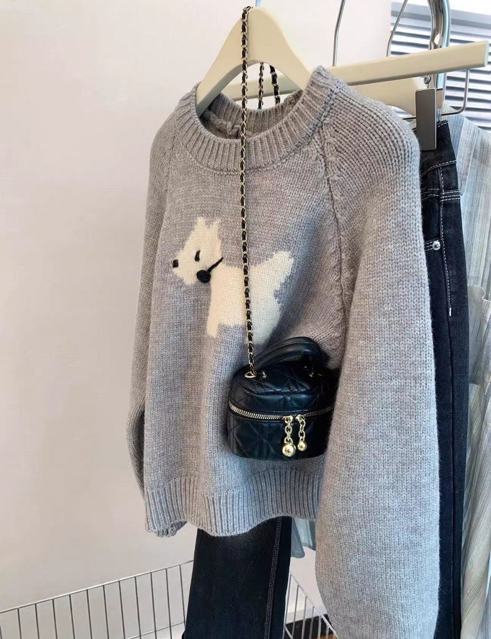 Pullover wool sweater gray autumn and winter tops for women