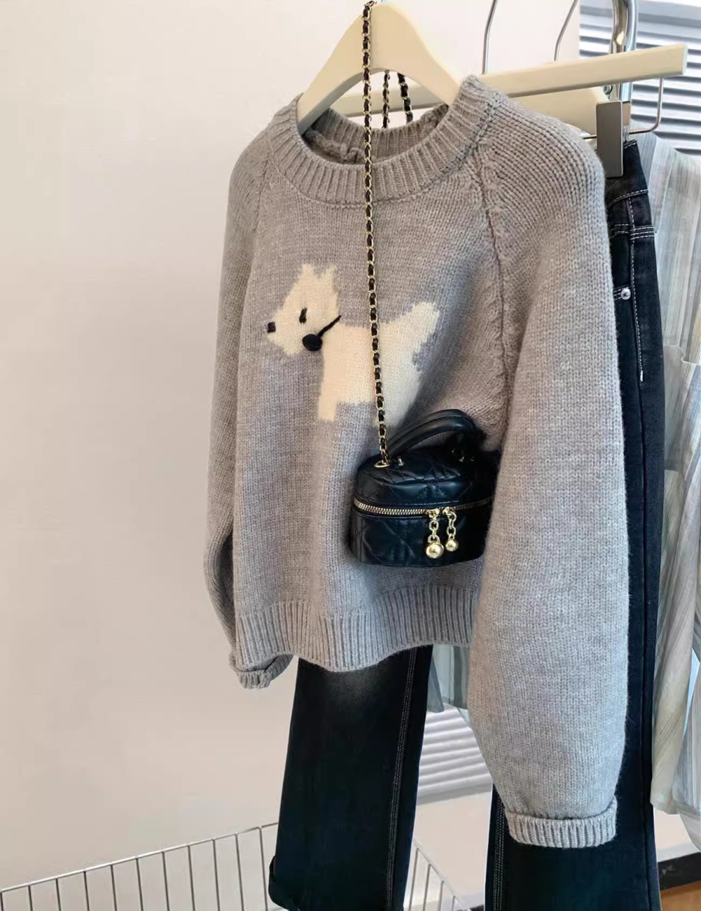 Pullover wool sweater gray autumn and winter tops for women