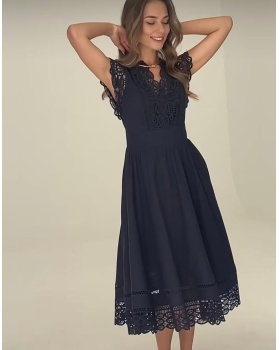 Fashion lace dress V-neck European style long dress