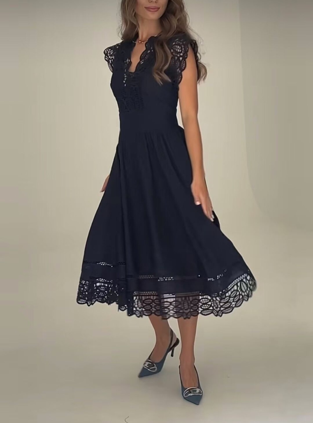 Fashion lace dress V-neck European style long dress