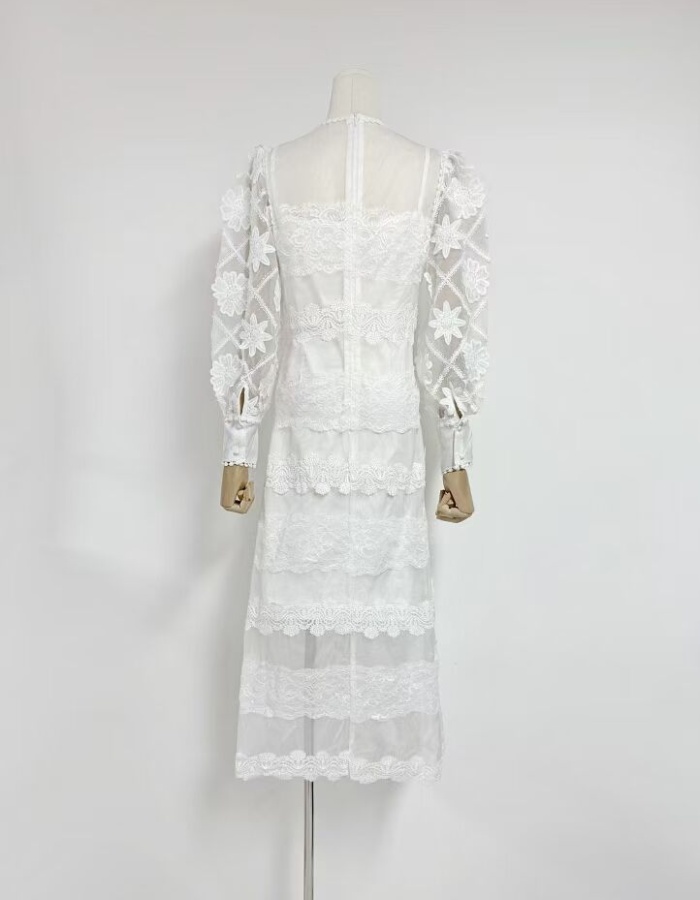 Fashion embroidery dress round neck spring long dress