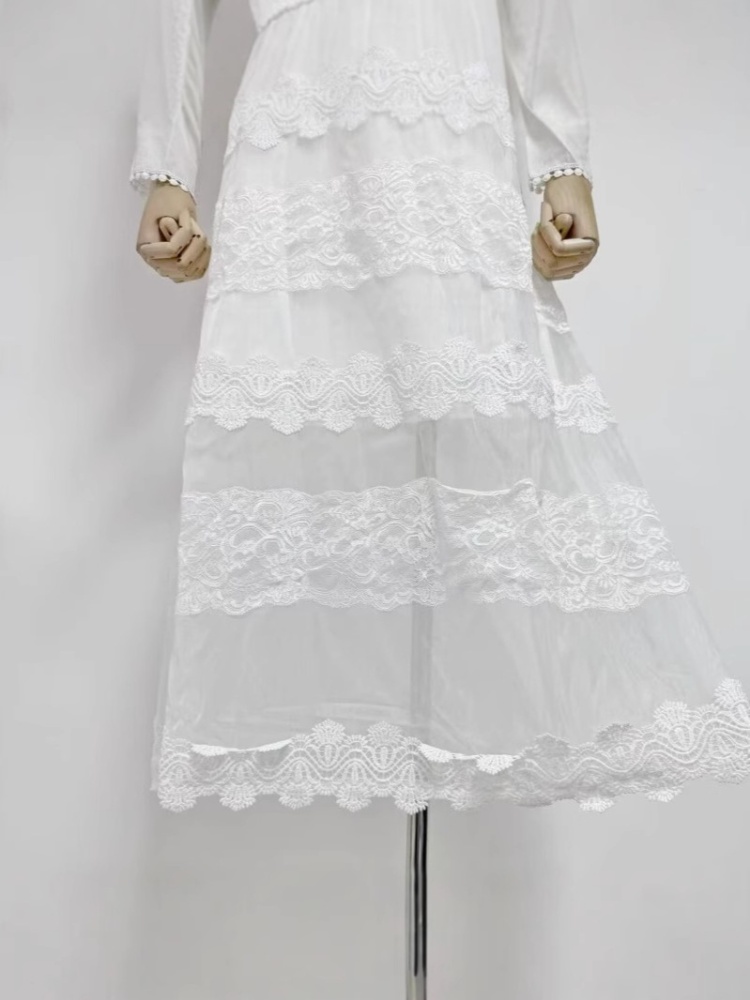 Fashion embroidery dress round neck spring long dress