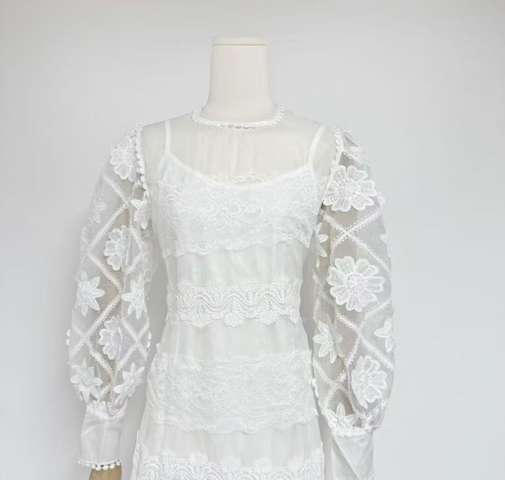 Fashion embroidery dress round neck spring long dress