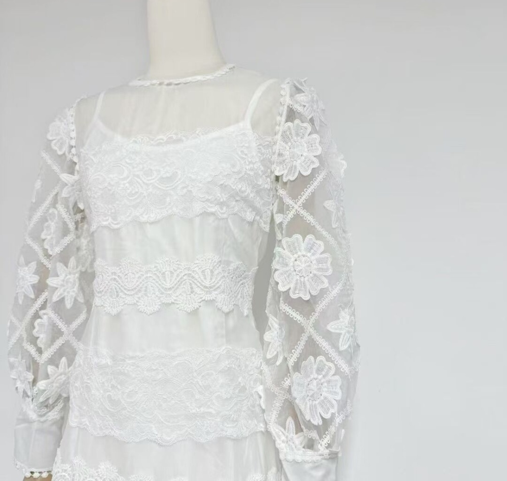 Fashion embroidery dress round neck spring long dress