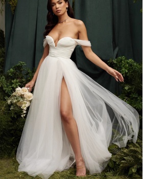 Gauze V-neck wedding dress sexy formal dress for women