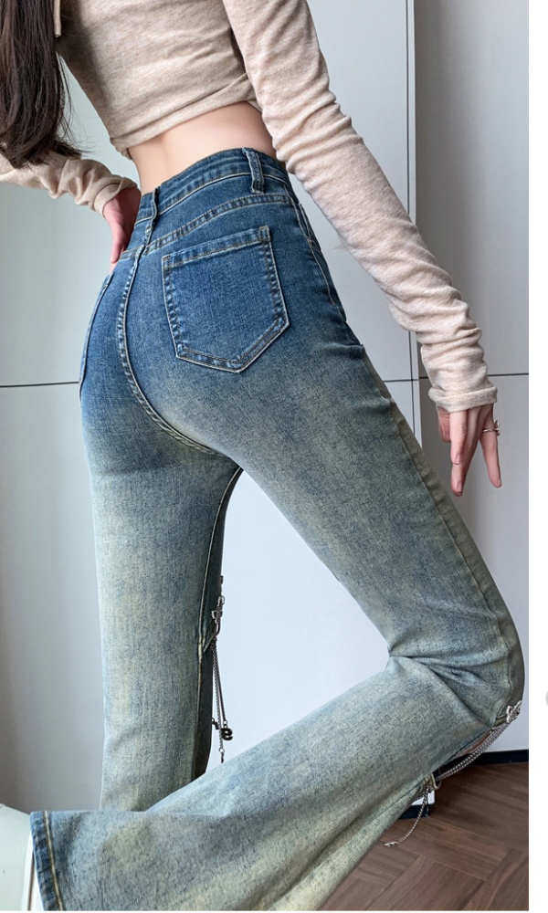 Holes micro speaker pants high waist hollow jeans for women