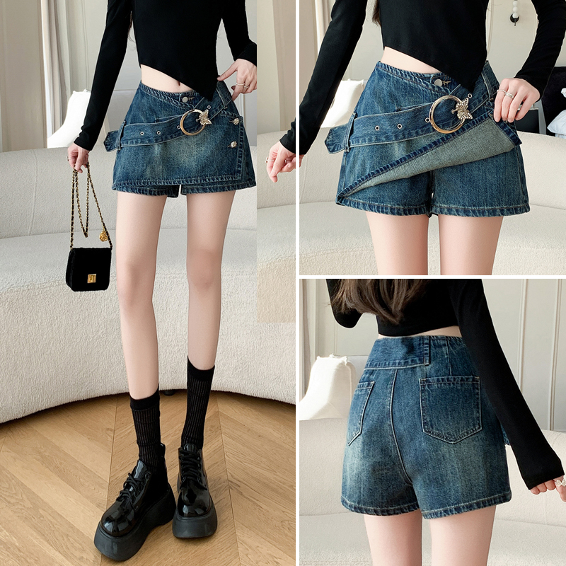 A-line denim culottes slim skirt for women