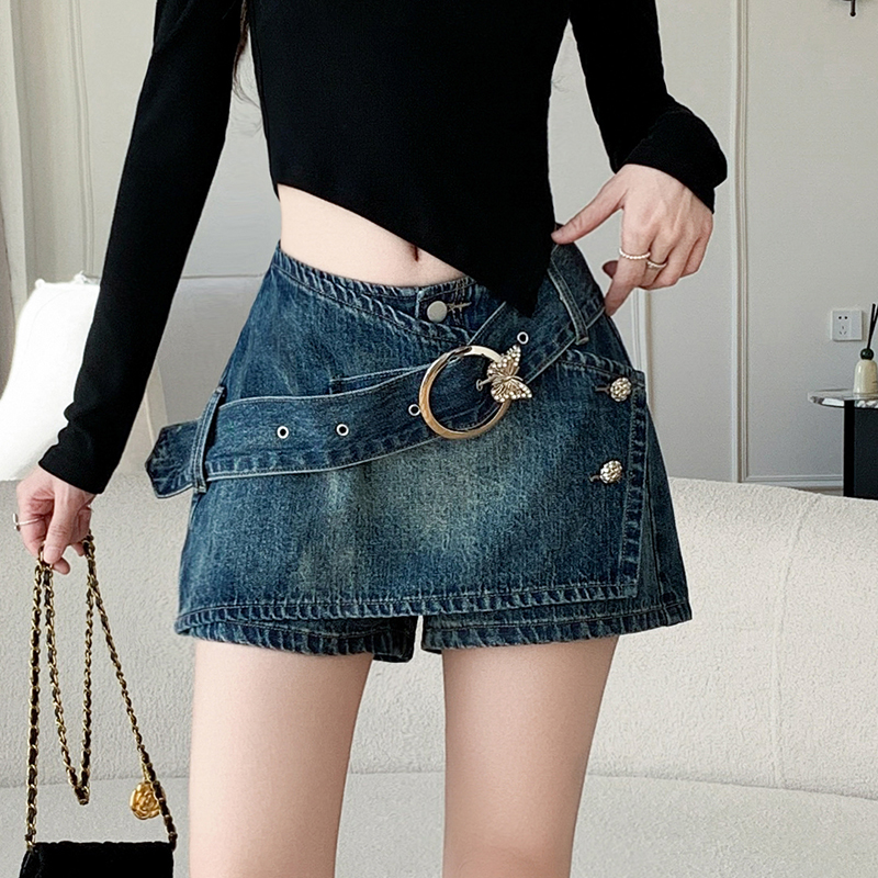 A-line denim culottes slim skirt for women