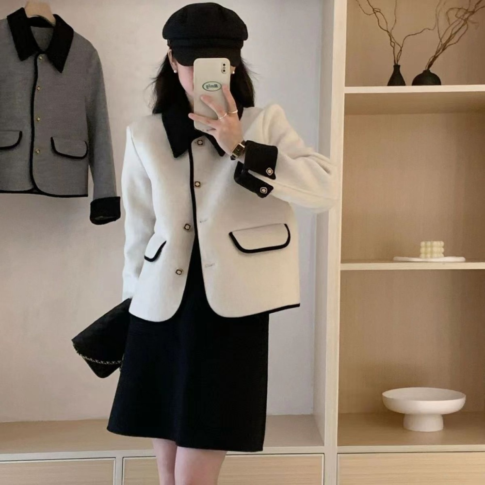 Mixed colors temperament woolen coat for women