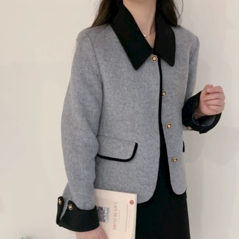 Mixed colors temperament woolen coat for women