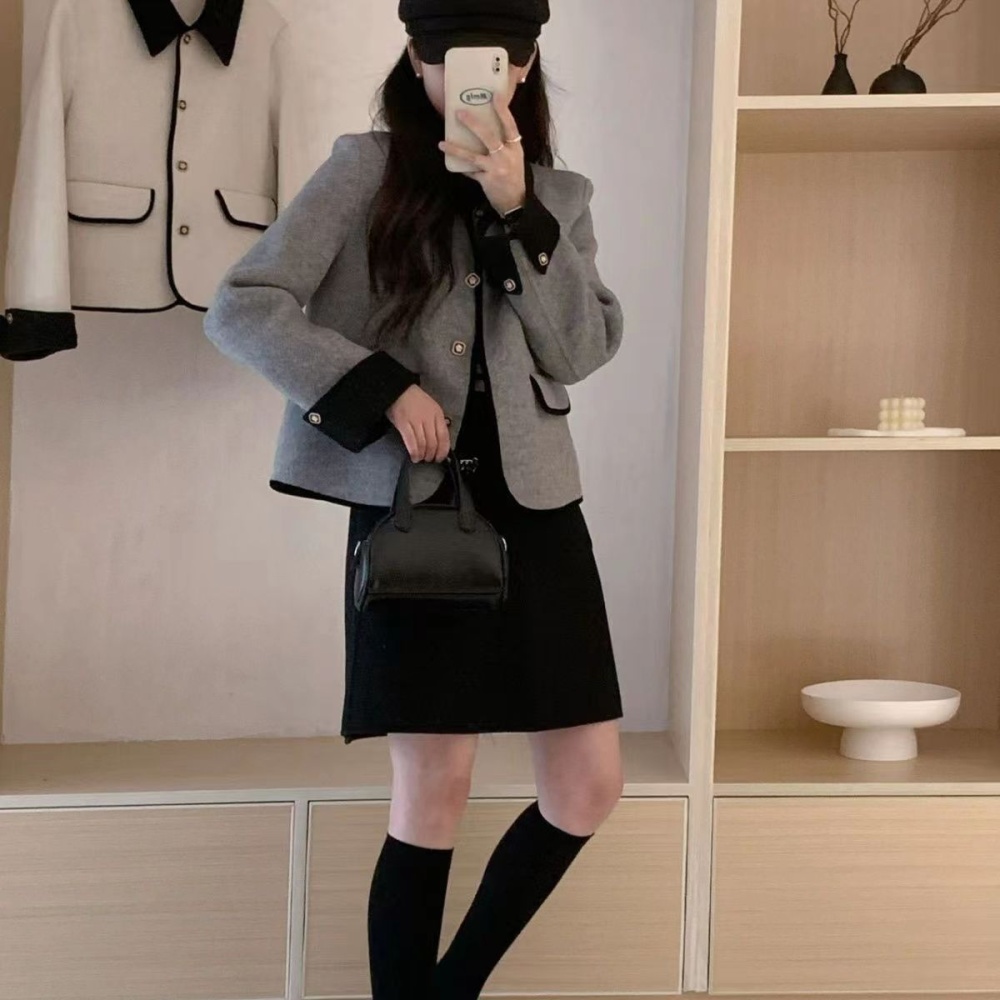 Mixed colors temperament woolen coat for women