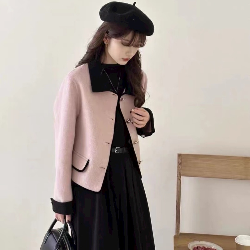 Mixed colors temperament woolen coat for women