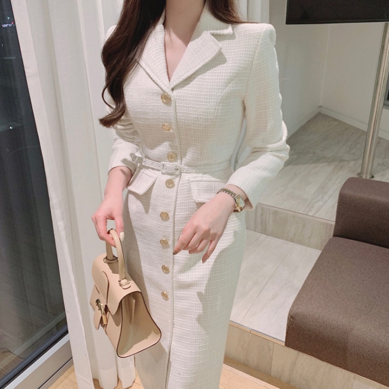 Long sleeve France style business suit white dress