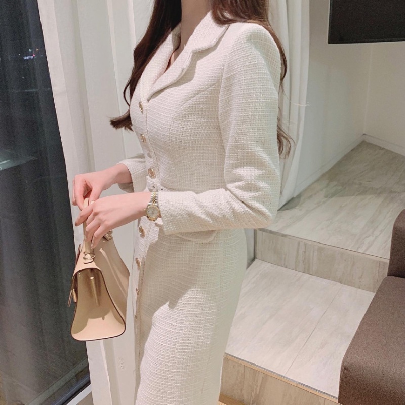 Long sleeve France style business suit white dress