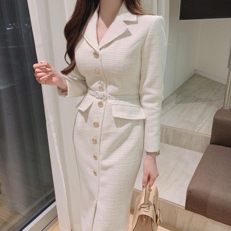 Long sleeve France style business suit white dress