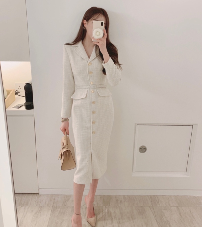 Long sleeve France style business suit white dress