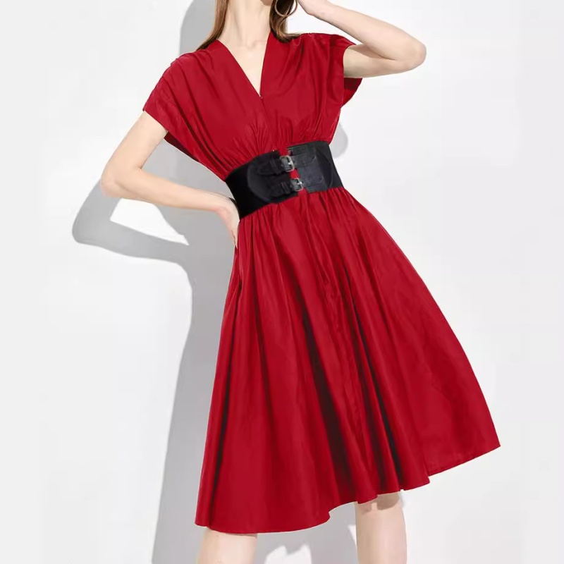 Sleeveless V-neck dress high waist long dress for women