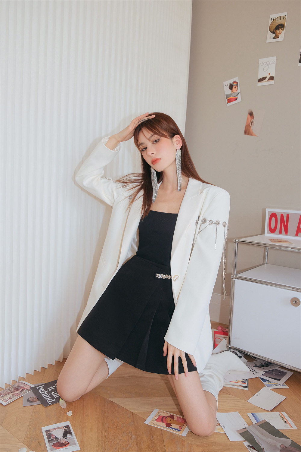 Temperament white business suit autumn ladies coat