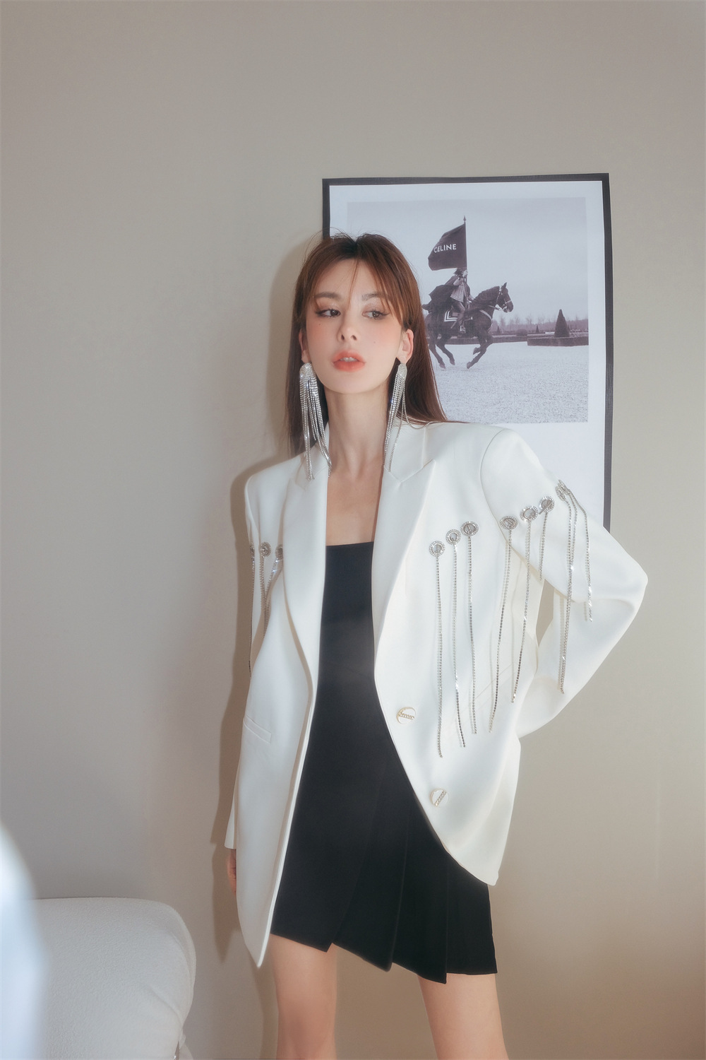 Temperament white business suit autumn ladies coat