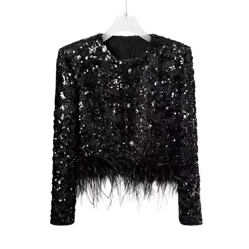 Elmo sequins chanelstyle coat show young slim tops