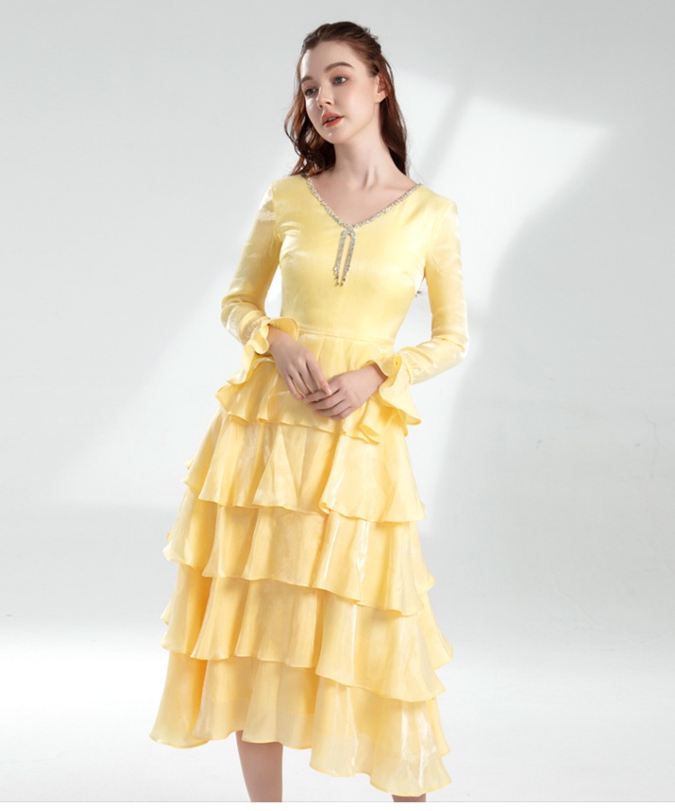 Yellow spring cake long slim niche dress for women