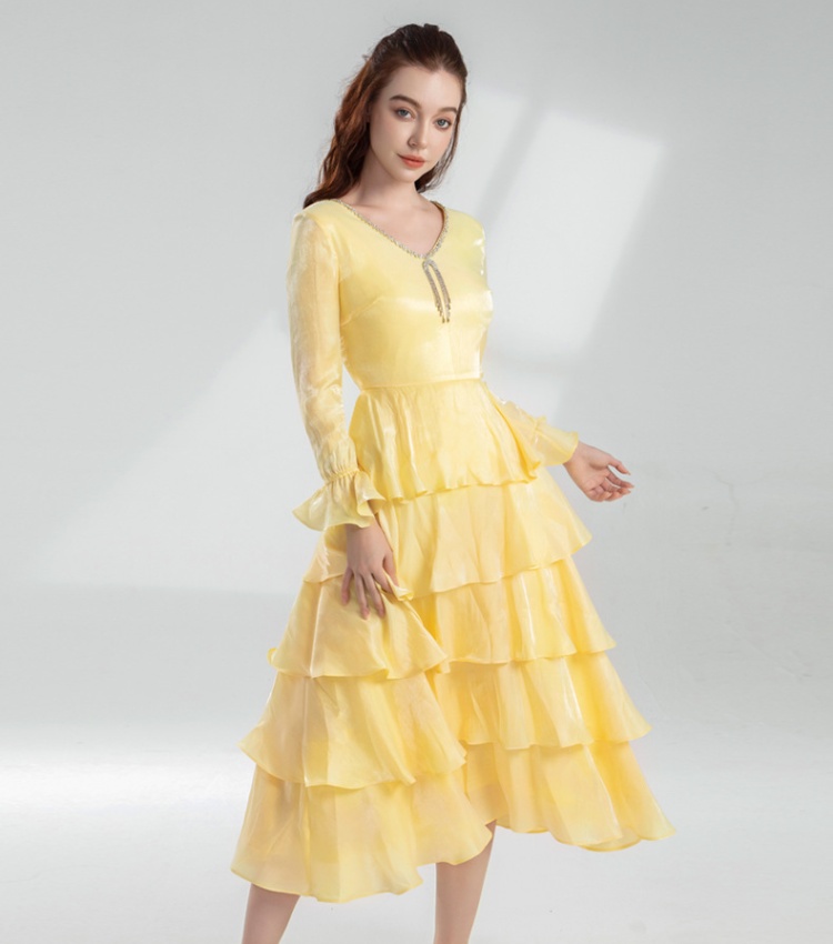 Yellow spring cake long slim niche dress for women