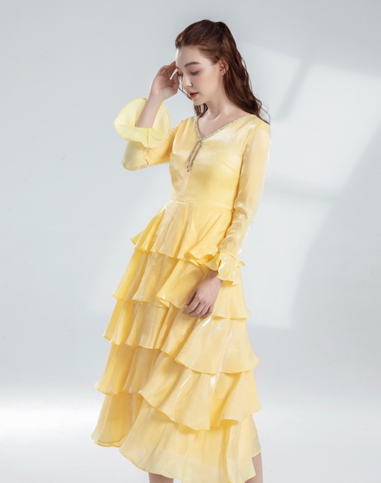 Yellow spring cake long slim niche dress for women