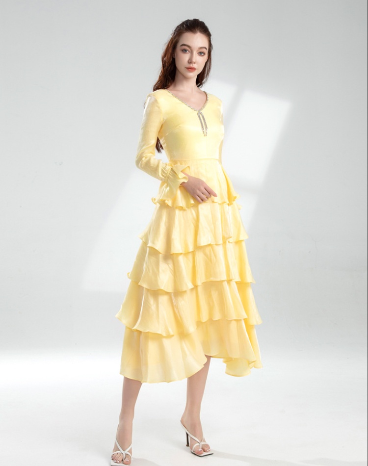 Yellow spring cake long slim niche dress for women