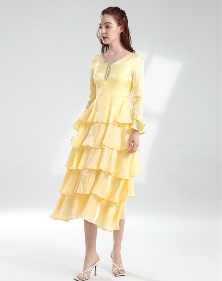 Yellow spring cake long slim niche dress for women