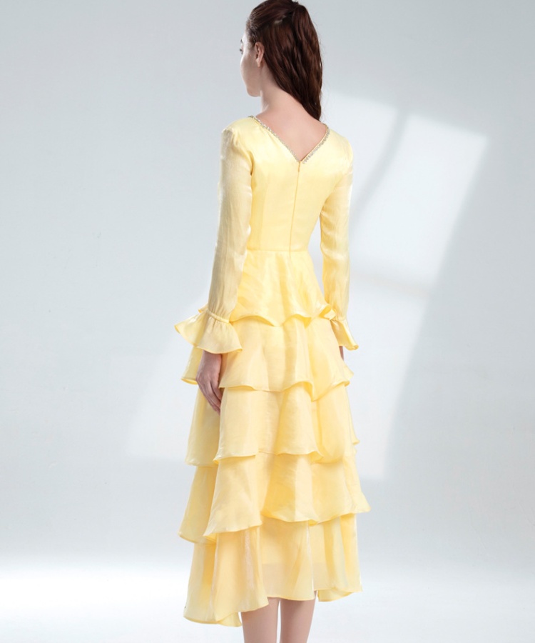 Yellow spring cake long slim niche dress for women