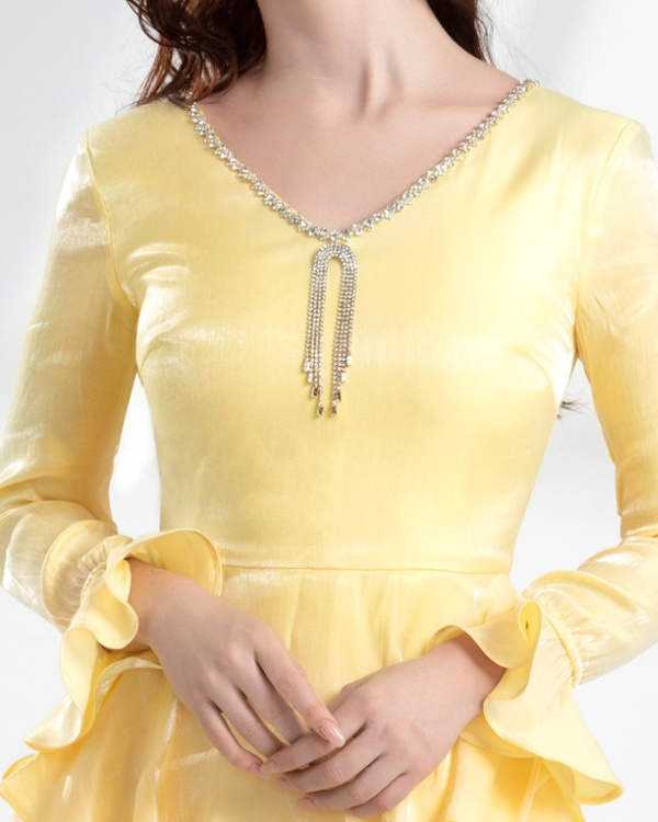 Yellow spring cake long slim niche dress for women