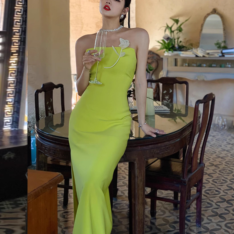 Yellow long dress stunning evening dress