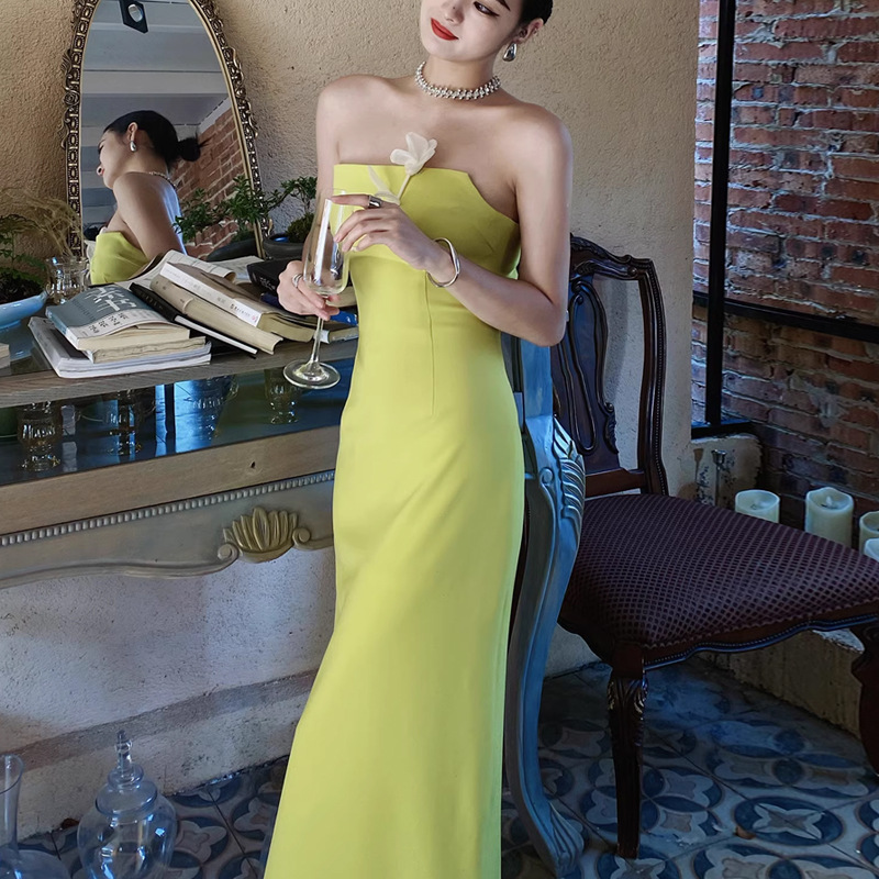 Yellow long dress stunning evening dress