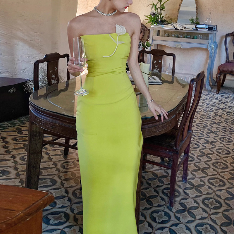 Yellow long dress stunning evening dress