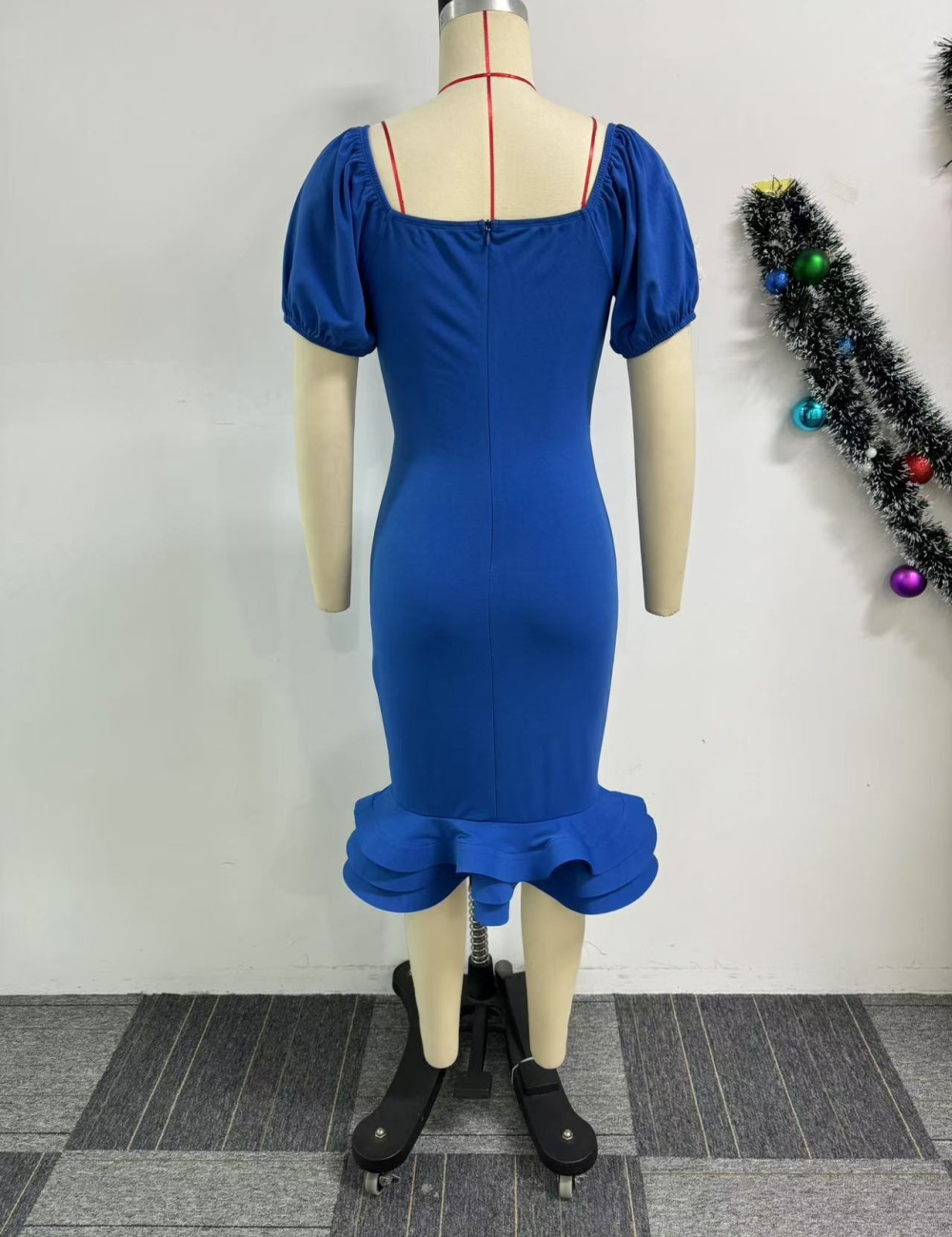 Lantern sleeve package hip elasticity dress