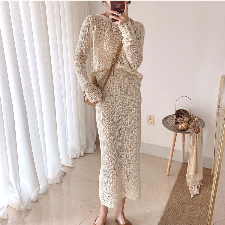 Korean style sweater autumn skirt 2pcs set for women