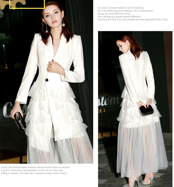 Long sleeve autumn evening dress splice gauze dress for women