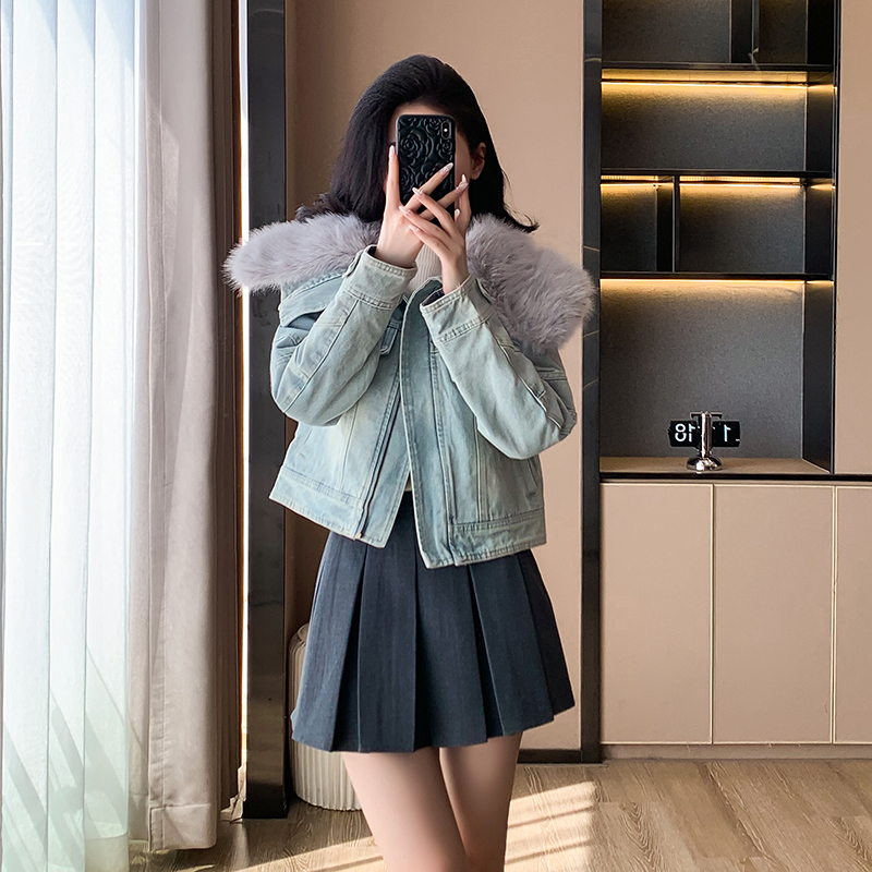 Casual chanelstyle thick coat plus cotton denim cotton coat