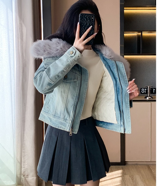 Casual chanelstyle thick coat plus cotton denim cotton coat